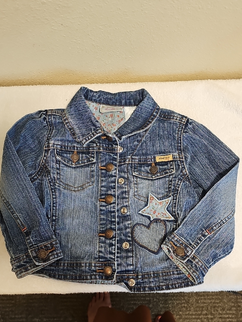 Vintage Levi Strauss Jeans Blue Denim Jacket with Star & Heart Patches
